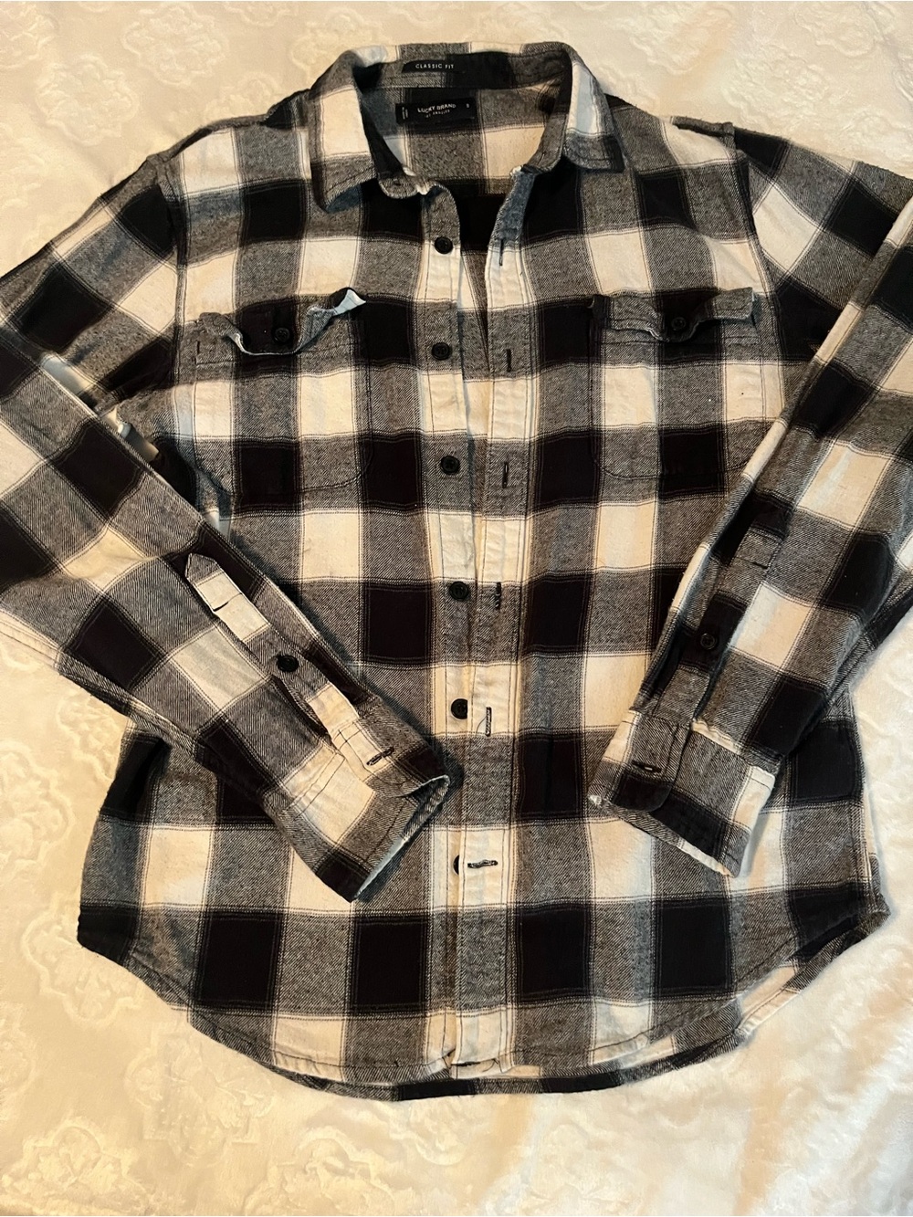 Lucky Brand Black and White Plaid Button-Down Shirt - Men